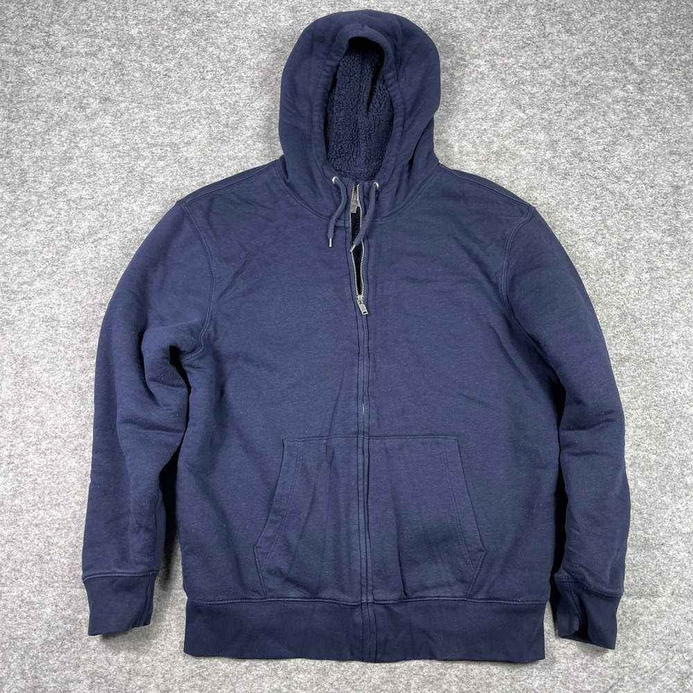 Gap Full Zip Hoodie Mens Medium Navy Blue Sherpa Lined Fleece Warm Winter Jacket